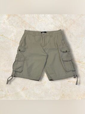 Carbon Mens Light Weight Khaki Cargo Shorts Size 36